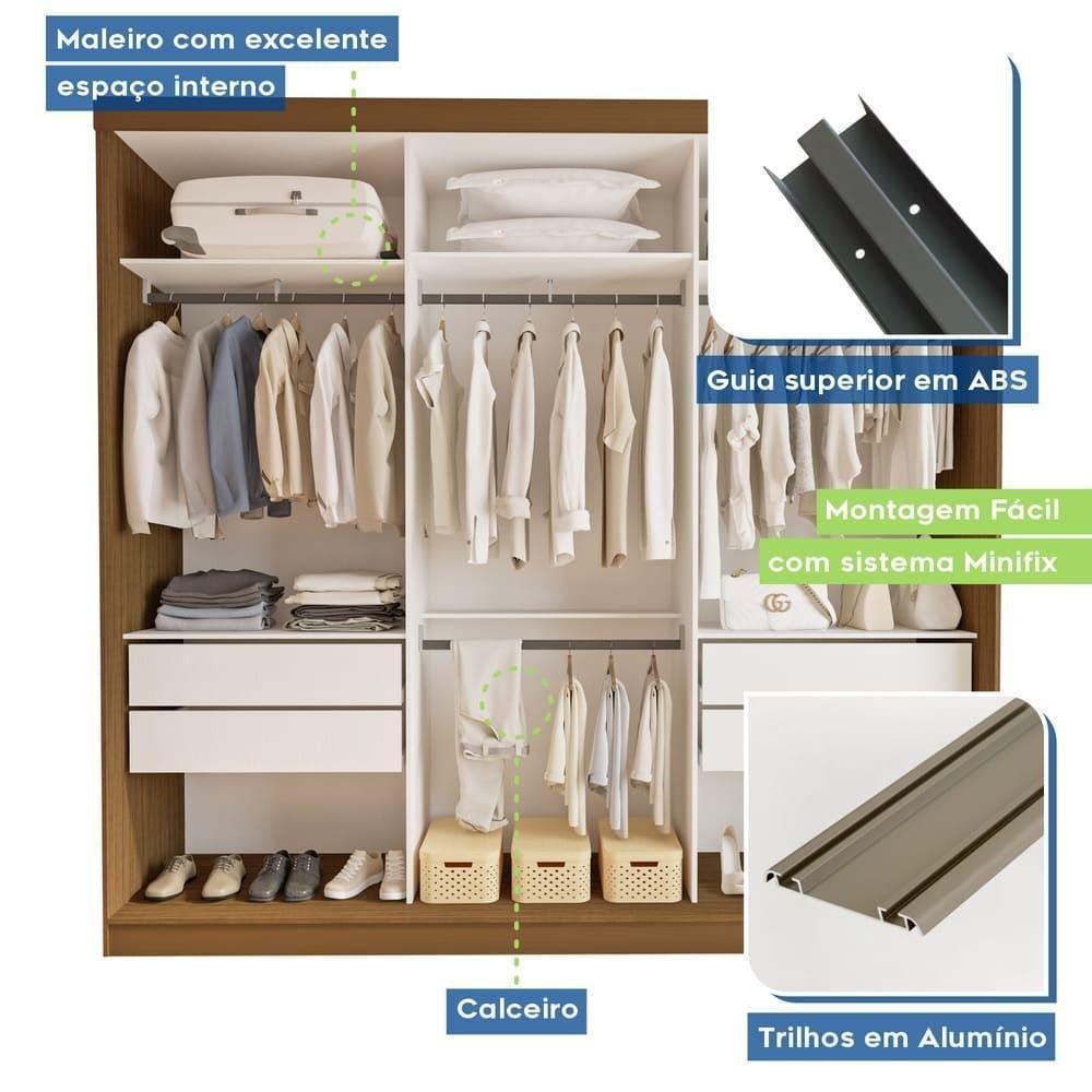 Guarda Roupa 3 Portas De Correr Todo Espelhado 4 Gavetas Rennes Minastex Freijó - 9