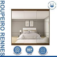 Guarda Roupa 3 Portas De Correr Todo Espelhado 4 Gavetas Rennes Minastex Freijó - 5