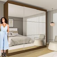 Guarda Roupa 3 Portas De Correr Todo Espelhado 4 Gavetas Rennes Minastex Freijó - 10