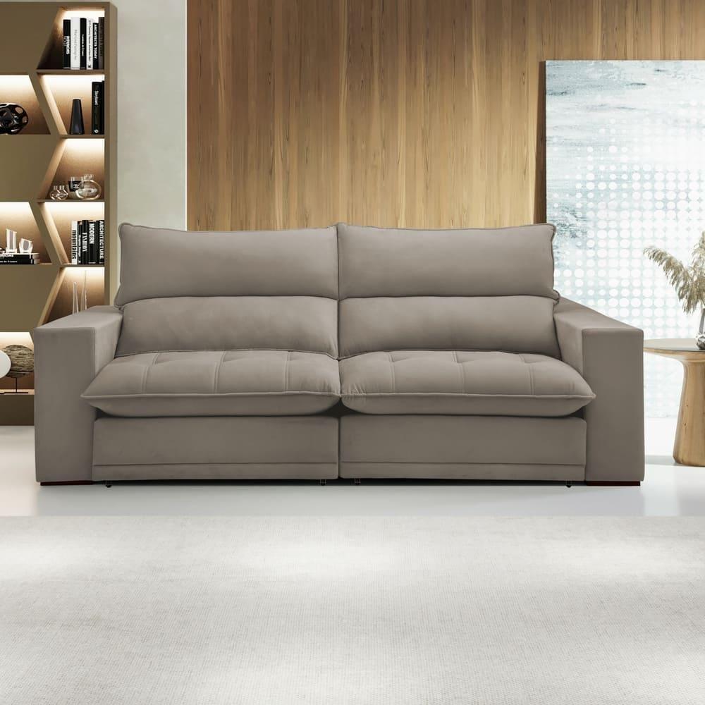 Sofá Retrátil E Reclinável Martinho Veludo Bege Claro 2,30m - 2