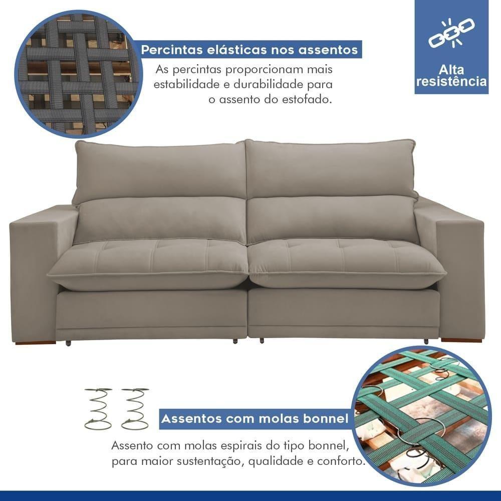 Sofá Retrátil E Reclinável Martinho Veludo Bege Claro 2,30m - 6