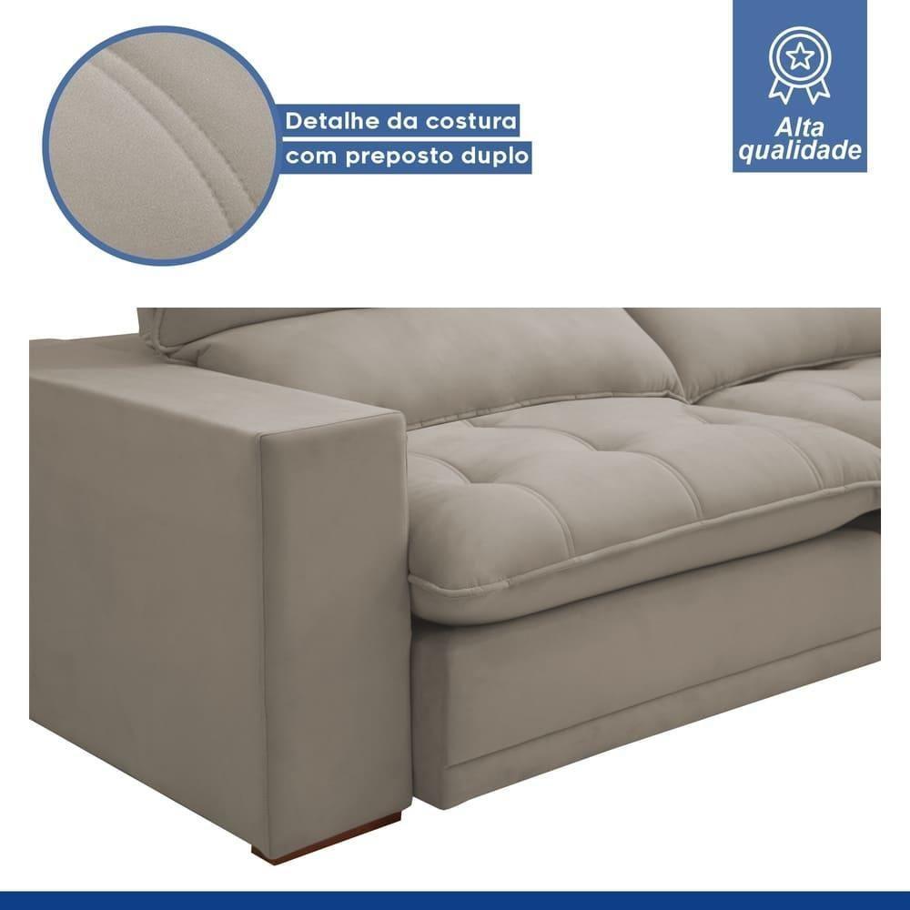 Sofá Retrátil E Reclinável Martinho Veludo Bege Claro 2,30m - 9