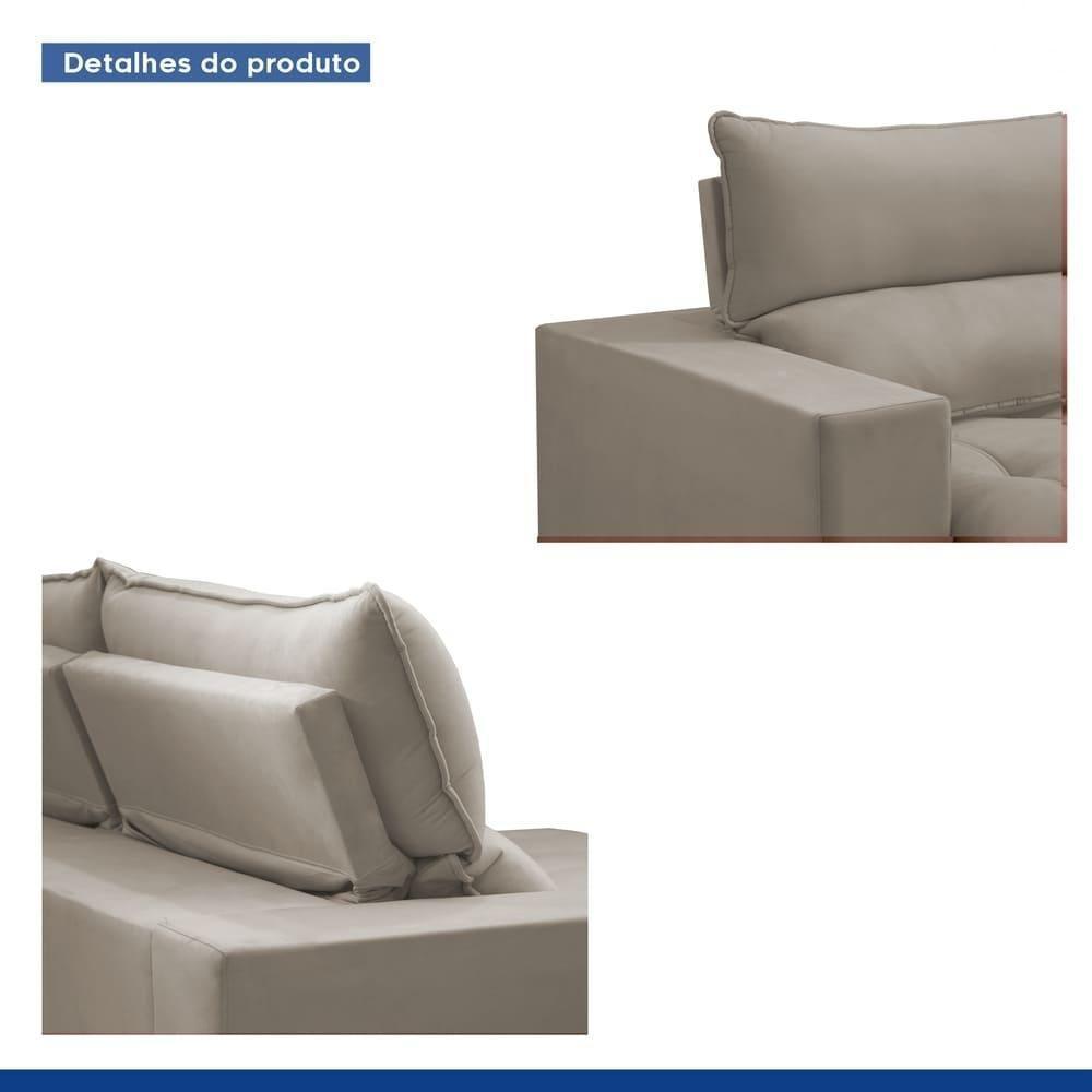 Sofá Retrátil E Reclinável Martinho Veludo Bege Claro 2,30m - 10
