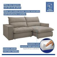 Sofá Retrátil E Reclinável Martinho Veludo Bege Claro 2,30m - 5