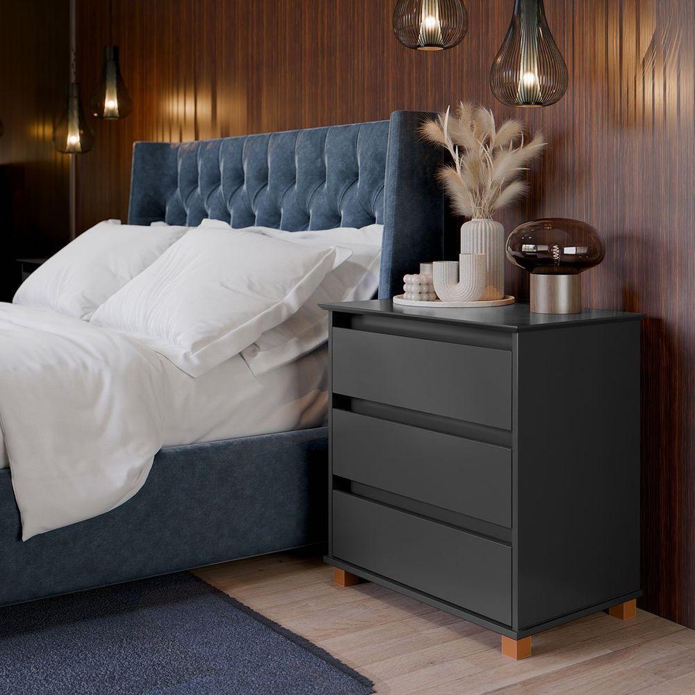 Mini Cômoda Para Quarto 3 Gavetas Prisma Preto - 5