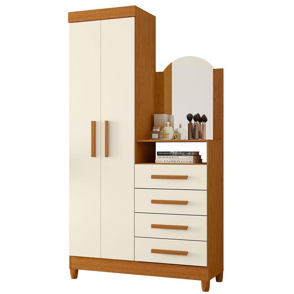 Guarda-roupa Solteiro Com Cômoda Capri 2 Portas Cinamomo/off White - 5