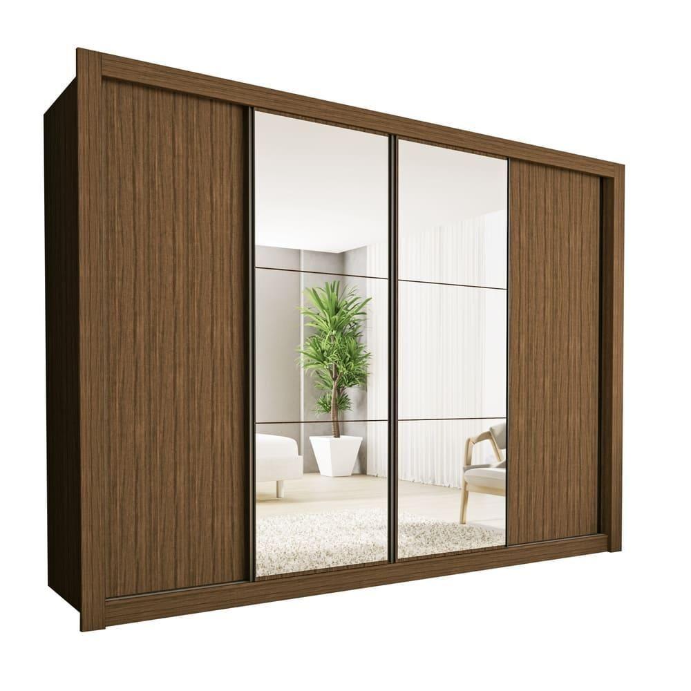 Guarda Roupa 4 Portas De Correr Com Espelhos 4 Gavetas Firenze Minastex Freijó - 1