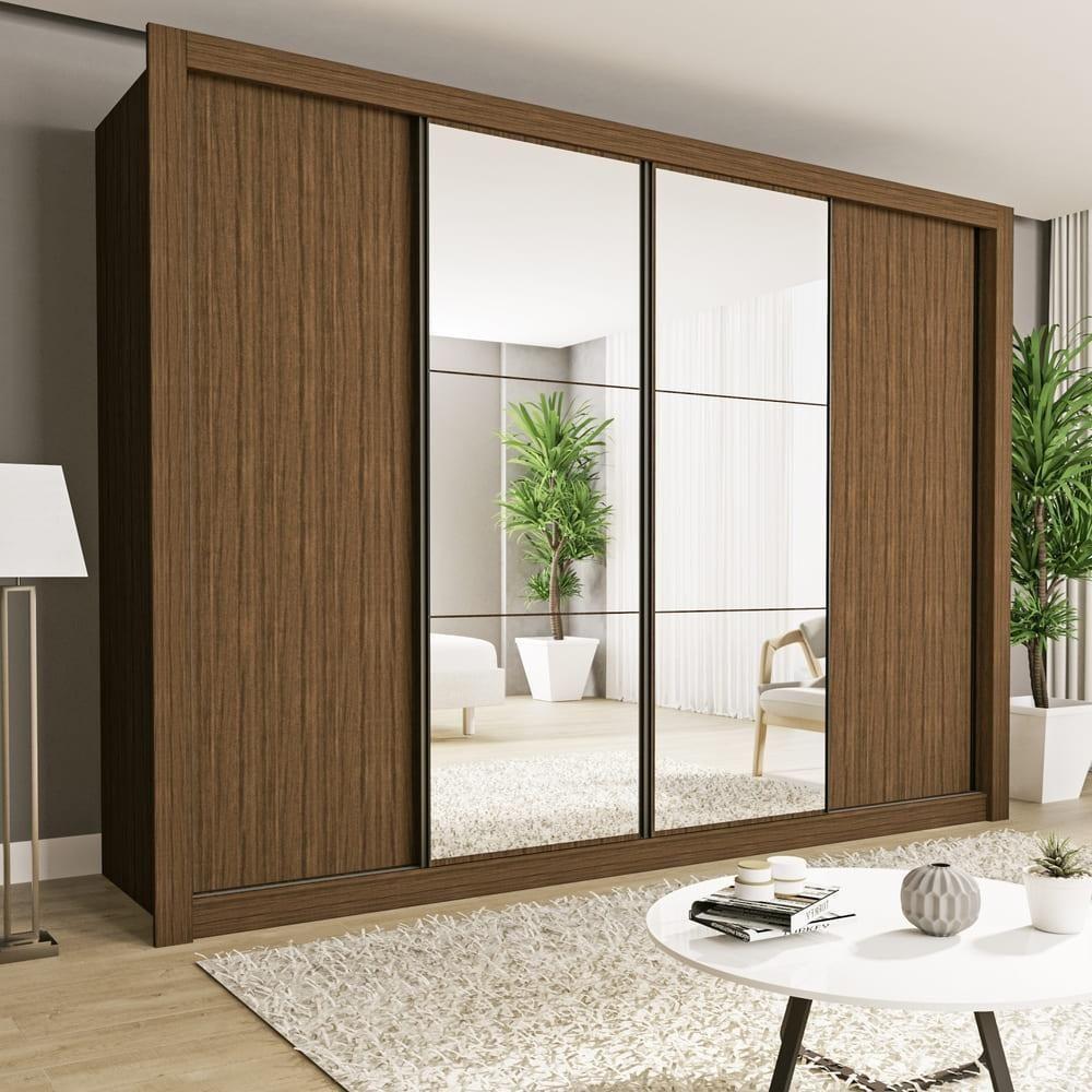 Guarda Roupa 4 Portas De Correr Com Espelhos 4 Gavetas Firenze Minastex Freijó - 2