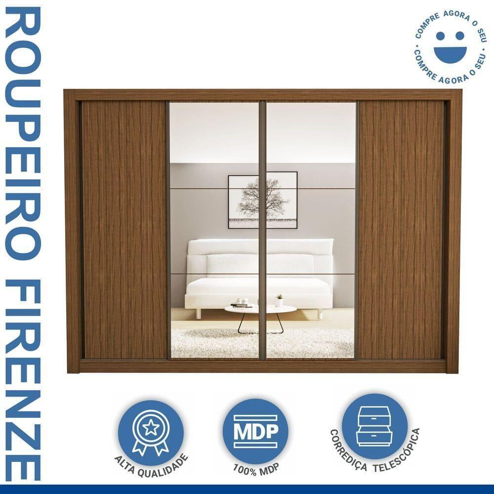 Guarda Roupa 4 Portas De Correr Com Espelhos 4 Gavetas Firenze Minastex Freijó - 5