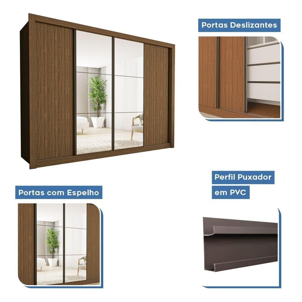 Guarda Roupa 4 Portas De Correr Com Espelhos 4 Gavetas Firenze Minastex Freijó - 6