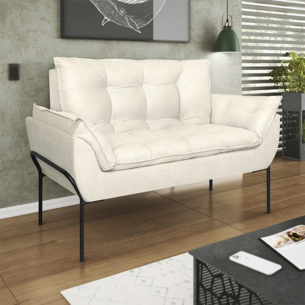 Sofá Namoradeira Base Metal Preta Reforçada Tecido Suede Bege - 1