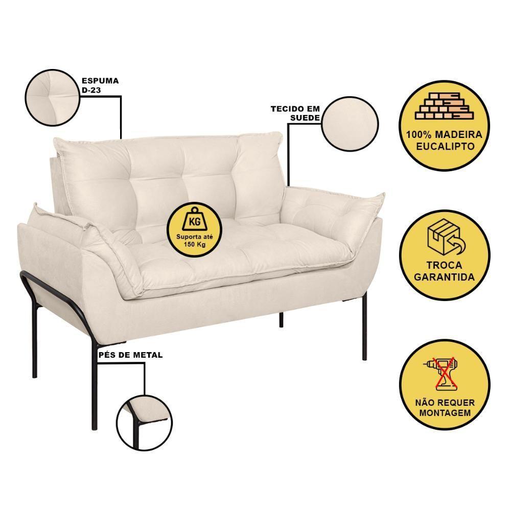 Sofá Namoradeira Base Metal Preta Reforçada Tecido Suede Bege - 2