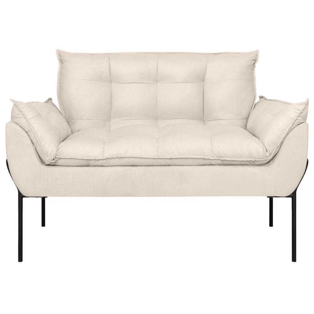 Sofá Namoradeira Base Metal Preta Reforçada Tecido Suede Bege - 5