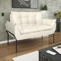 Sofá Namoradeira Base Metal Preta Reforçada Tecido Suede Bege - 1