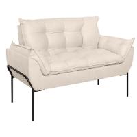 Sofá Namoradeira Base Metal Preta Reforçada Tecido Suede Bege