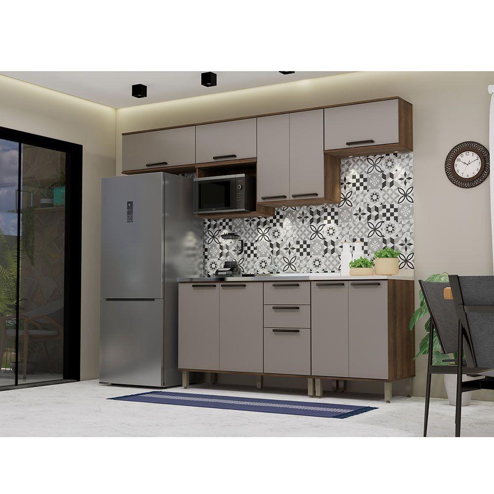 Cozinha Compacta 7 Peças Sem Tampo E Com Nicho Micoondas Lun Nogueira Dourado/cinammon - 1