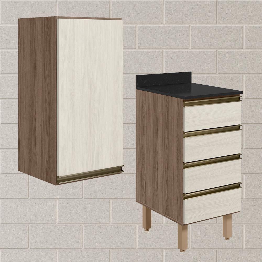 Armario Aereo E Balcao 1 Porta 4 Gavetas 40cm Mdf Kali Nicioli Carvalho Toq Bianco Toq - 2