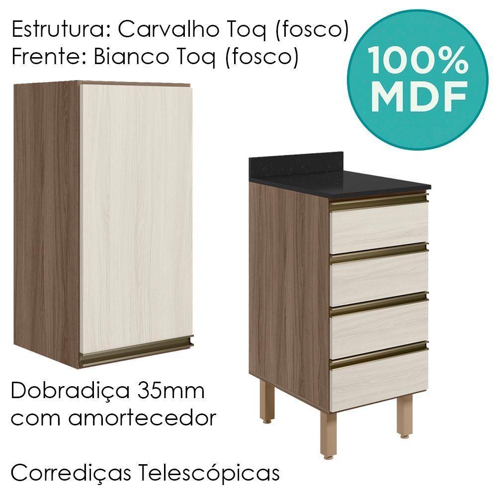 Armario Aereo E Balcao 1 Porta 4 Gavetas 40cm Mdf Kali Nicioli Carvalho Toq Bianco Toq - 4