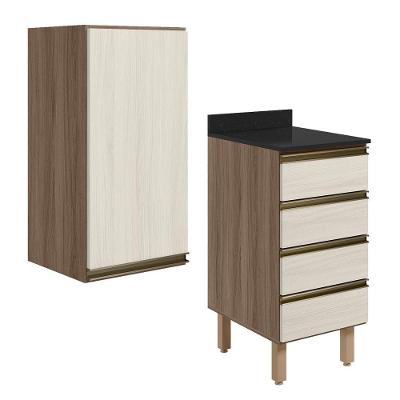Armario Aereo E Balcao 1 Porta 4 Gavetas 40cm Mdf Kali Nicioli Carvalho Toq Bianco Toq
