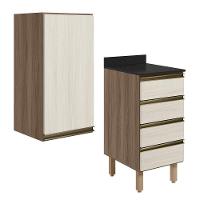 Armario Aereo E Balcao 1 Porta 4 Gavetas 40cm Mdf Kali Nicioli Carvalho Toq Bianco Toq - 1