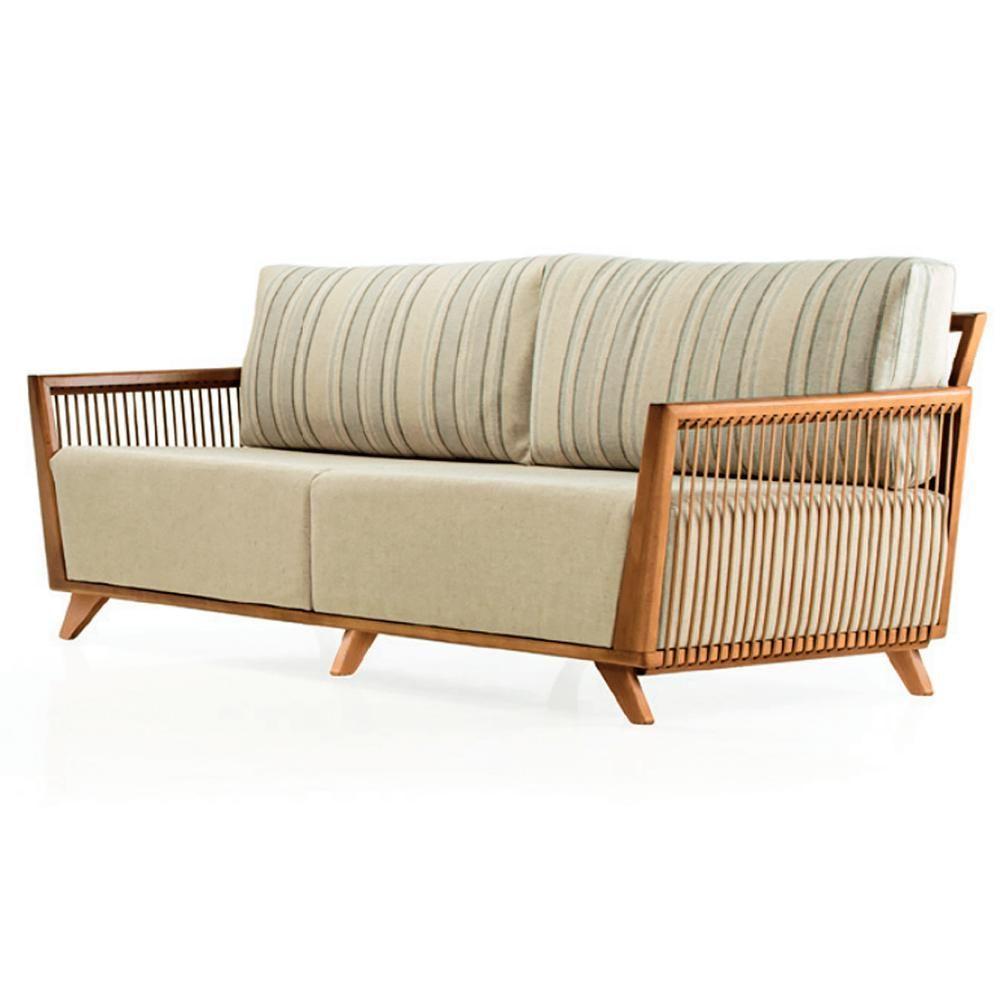 Sofá Odara Ozki 210 Cm Madeira Eucalipto Cedro Tecido Composê Bege E Verde Corda Redonda Rami - 1