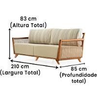 Sofá Odara Ozki 210 Cm Madeira Eucalipto Cedro Tecido Composê Bege E Verde Corda Redonda Rami - 6