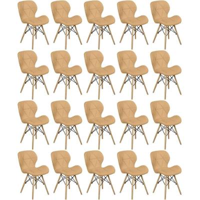 Kit 20 Cadeiras De Jantar Charles Eames Slim Wood Estofada - Nude Escuro
