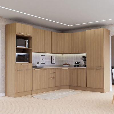 Cozinha Completa Cozinhas Elegance 13 Portas 4 Gavetas MDF 528cm Amadeirado com Ilha e Tampo