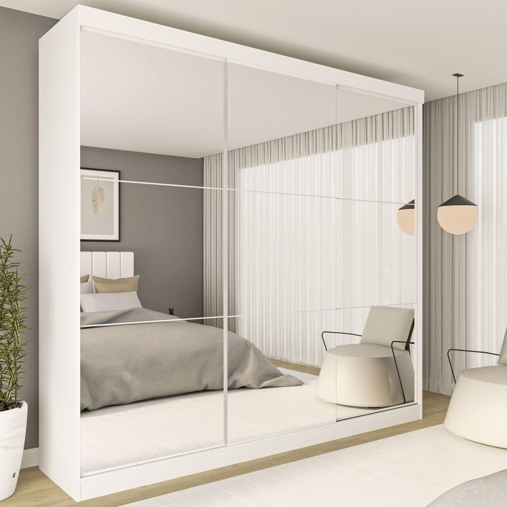 Guarda Roupa 3 Portas De Correr Todo Espelhado 4 Gavetas Rennes Minastex Branco - 2