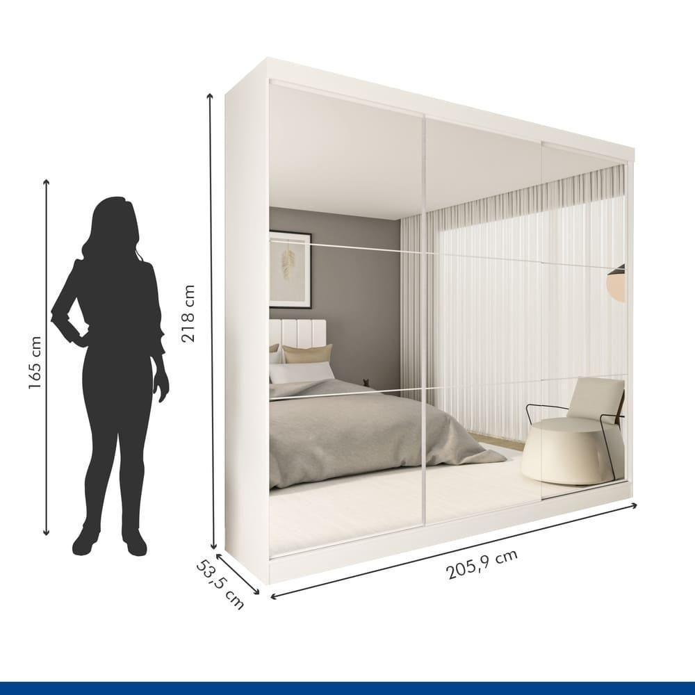 Guarda Roupa 3 Portas De Correr Todo Espelhado 4 Gavetas Rennes Minastex Branco - 3