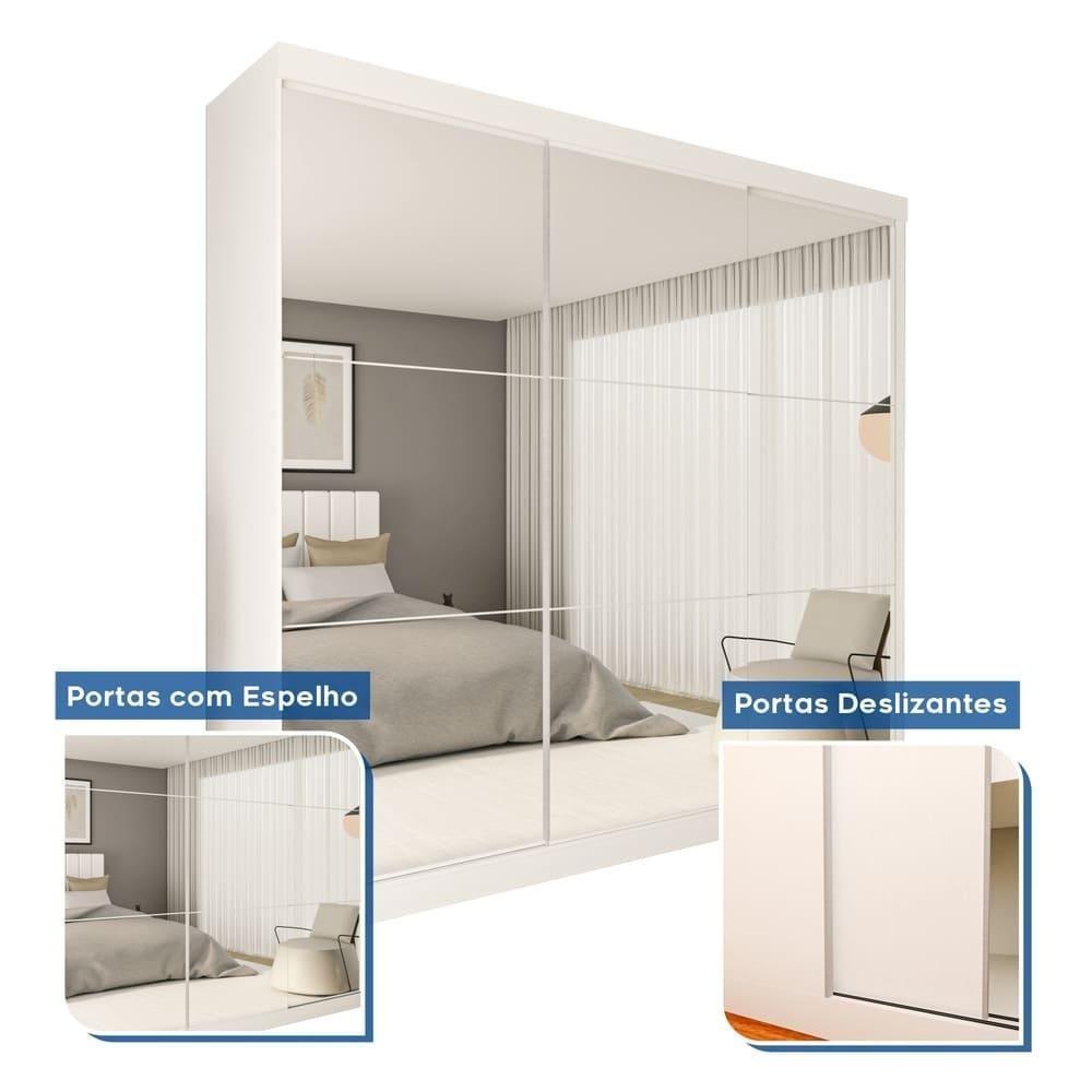 Guarda Roupa 3 Portas De Correr Todo Espelhado 4 Gavetas Rennes Minastex Branco - 6