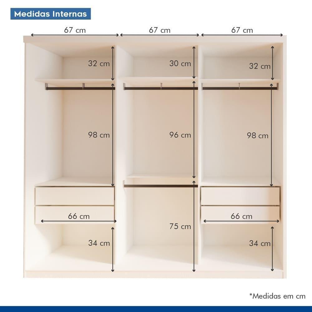 Guarda Roupa 3 Portas De Correr Todo Espelhado 4 Gavetas Rennes Minastex Branco - 8