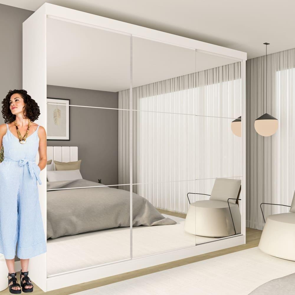 Guarda Roupa 3 Portas De Correr Todo Espelhado 4 Gavetas Rennes Minastex Branco - 10