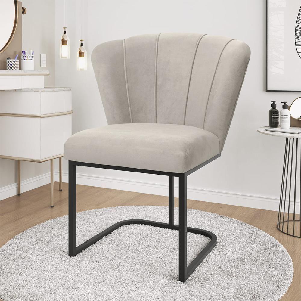 Kit 4 Cadeiras Jantar Flor Mesa Cozinha Reforçada Base Metal Preta Bege - 2