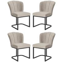 Kit 4 Cadeiras Jantar Flor Mesa Cozinha Reforçada Base Metal Preta Bege - 1