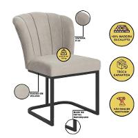 Kit 4 Cadeiras Jantar Flor Mesa Cozinha Reforçada Base Metal Preta Bege - 3