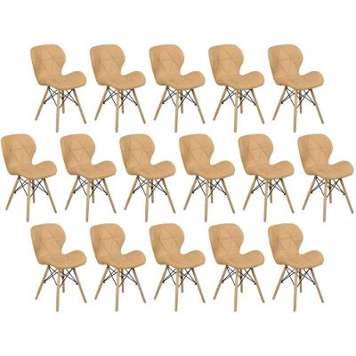 Kit 16 Cadeiras De Jantar Charles Eames Slim Wood Estofada - Nude Escuro