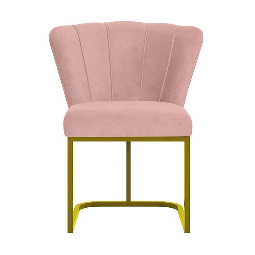 Cadeira Jantar Flor Mesa Cozinha Reforçada Base Metal Dourada Rosa - 5