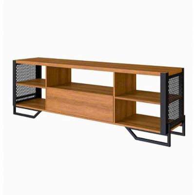 Rack Com Grade Lateral Aço Ferro Metal Robusto Cor Preto Mdf Claro Estilo Industrial