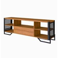 Rack Com Grade Lateral Aço Ferro Metal Robusto Cor Preto Mdf Claro Estilo Industrial - 1