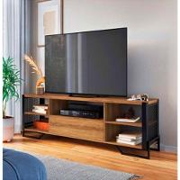 Rack Com Grade Lateral Aço Ferro Metal Robusto Cor Preto Mdf Claro Estilo Industrial - 2