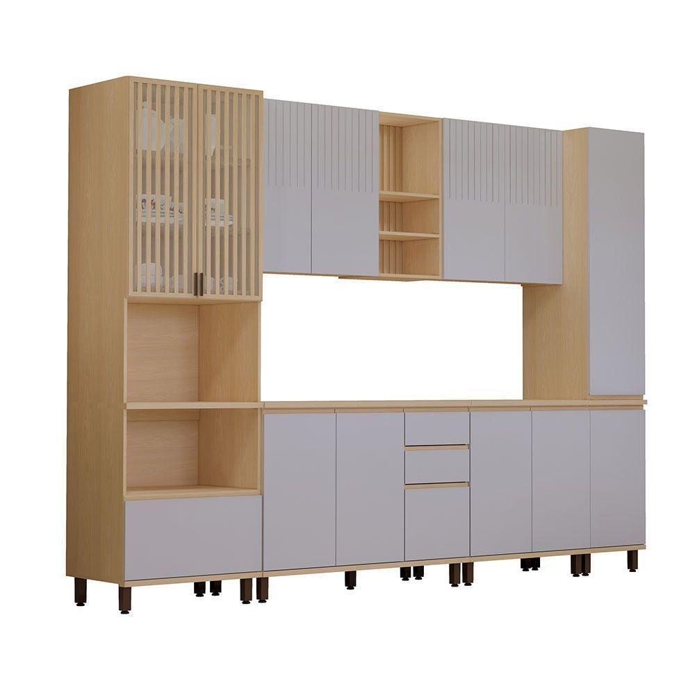 Cozinha Completa 6 Pç Torre Tampo 310cm Aura Luciane Móveis Carvalho/cinza Cristal - 1