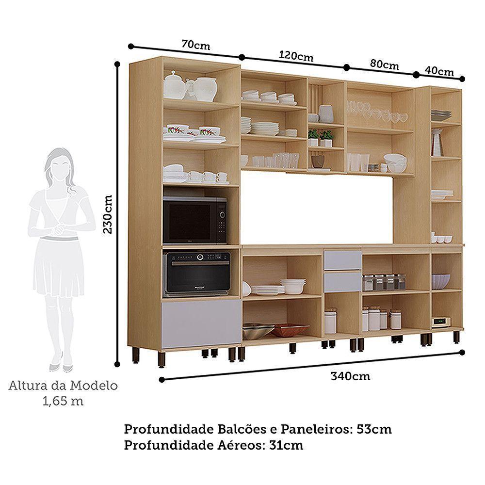 Cozinha Completa 6 Pç Torre Tampo 310cm Aura Luciane Móveis Carvalho/cinza Cristal - 4