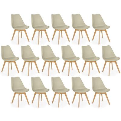 Conjunto 16 Cadeiras De Jantar Eames Wood Leda Design Estofada - Nude