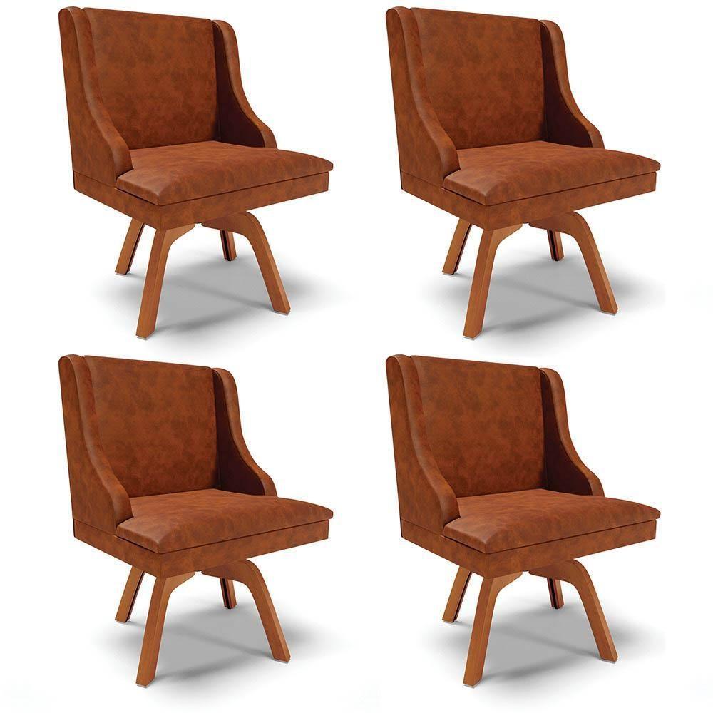 Kit 4 Cadeiras Estofadas Base Giratória De Madeira Lia Sintético Premium Nozes - Ibiza - 1