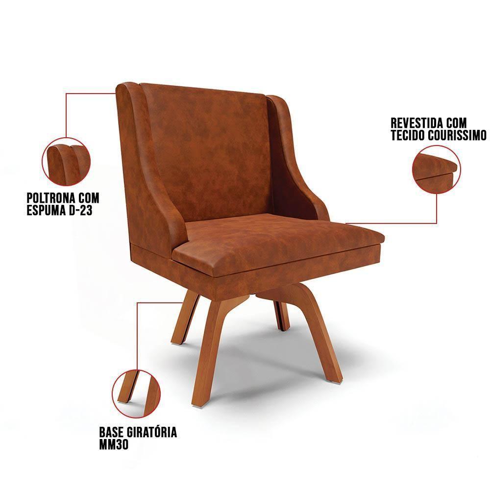 Kit 4 Cadeiras Estofadas Base Giratória De Madeira Lia Sintético Premium Nozes - Ibiza - 3