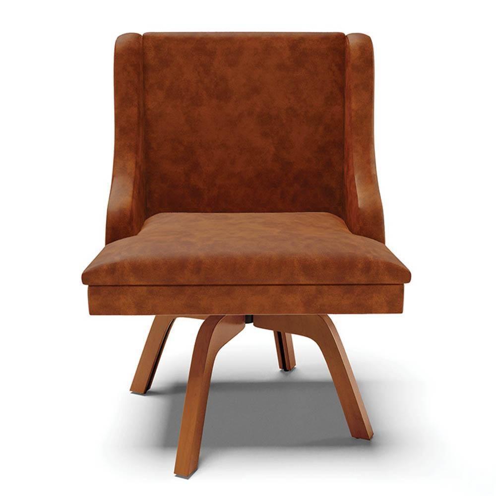 Kit 4 Cadeiras Estofadas Base Giratória De Madeira Lia Sintético Premium Nozes - Ibiza - 8