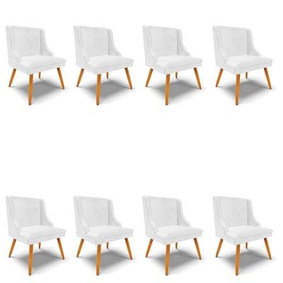 Kit 8 Cadeiras Estofadas Para Sala De Jantar Pés Palito Lia Sintético Premium Branco - Ibiza