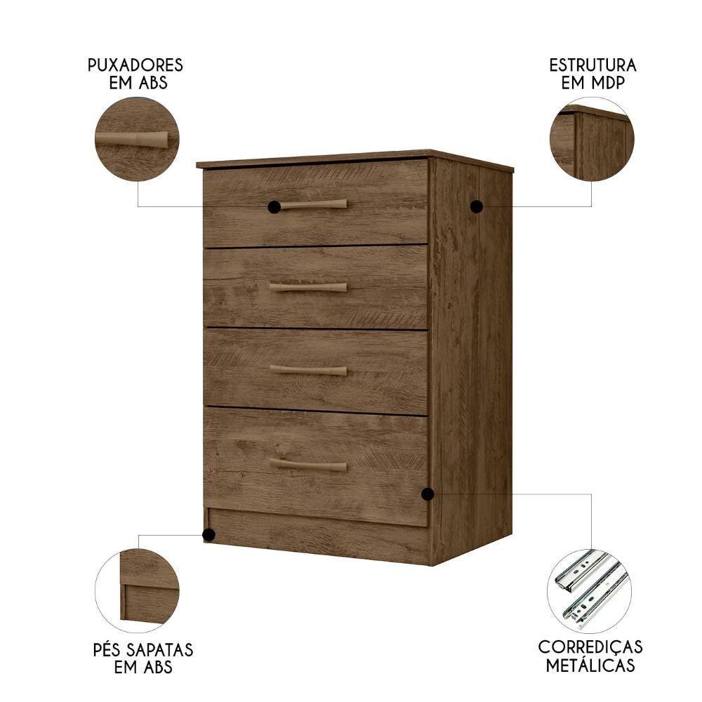 Cômoda Para Quarto 61cm Com 4 Gavetas Miriad Castanho Wood Z17 - Mpozenato - 3