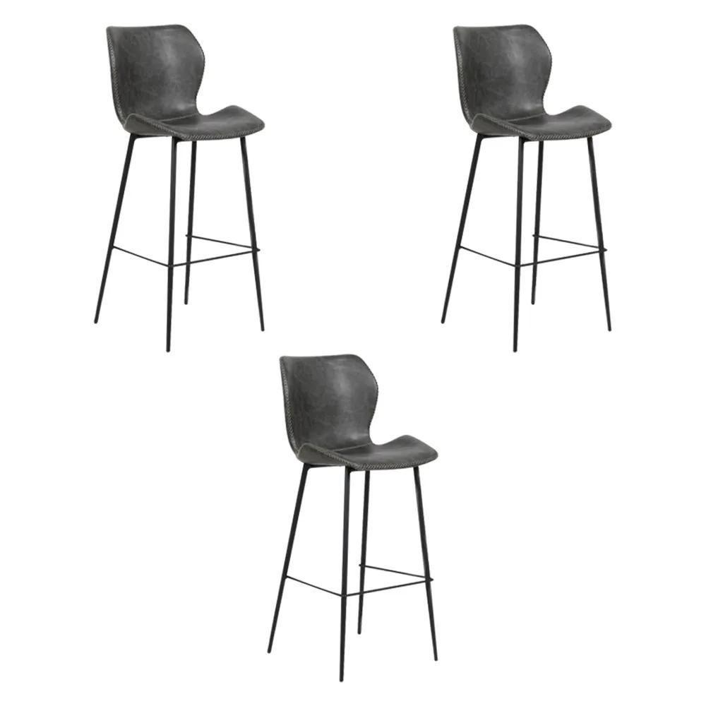 Kit 3 Banquetas Alta Com Encosto Para Bancada Cozinha Penha R02 Sintético Cinza Grafite - Mpozenato - 1